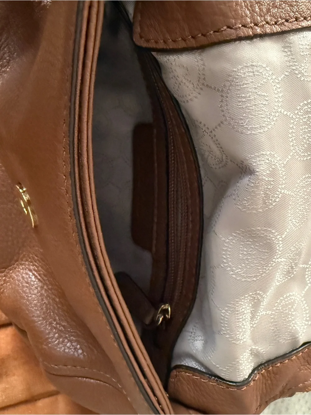 Michael Kors Cognac Leather Crossbody with Gold Chain Detail